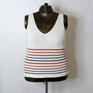 Unbranded White with Multicolored Striped Sweater Vest/Top Size 2XL NWOT